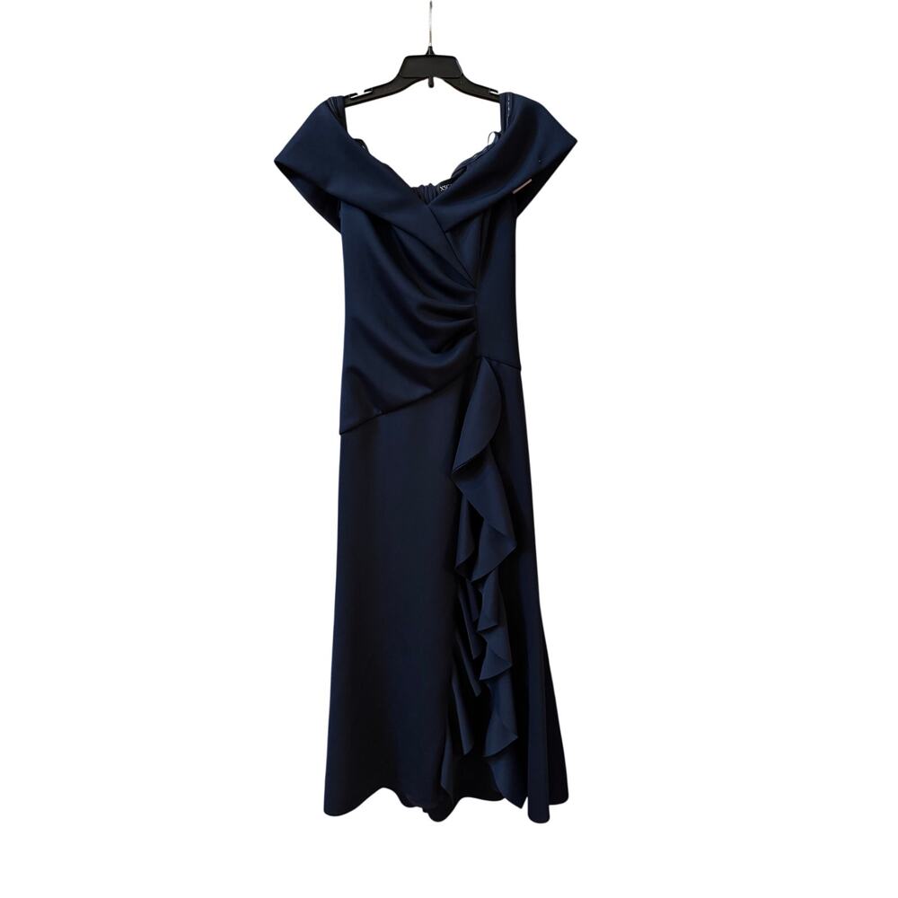 Xscape Evenings Ruffle Off Shoulder Scuba Gown - Size 12 - Picture 4 of 5